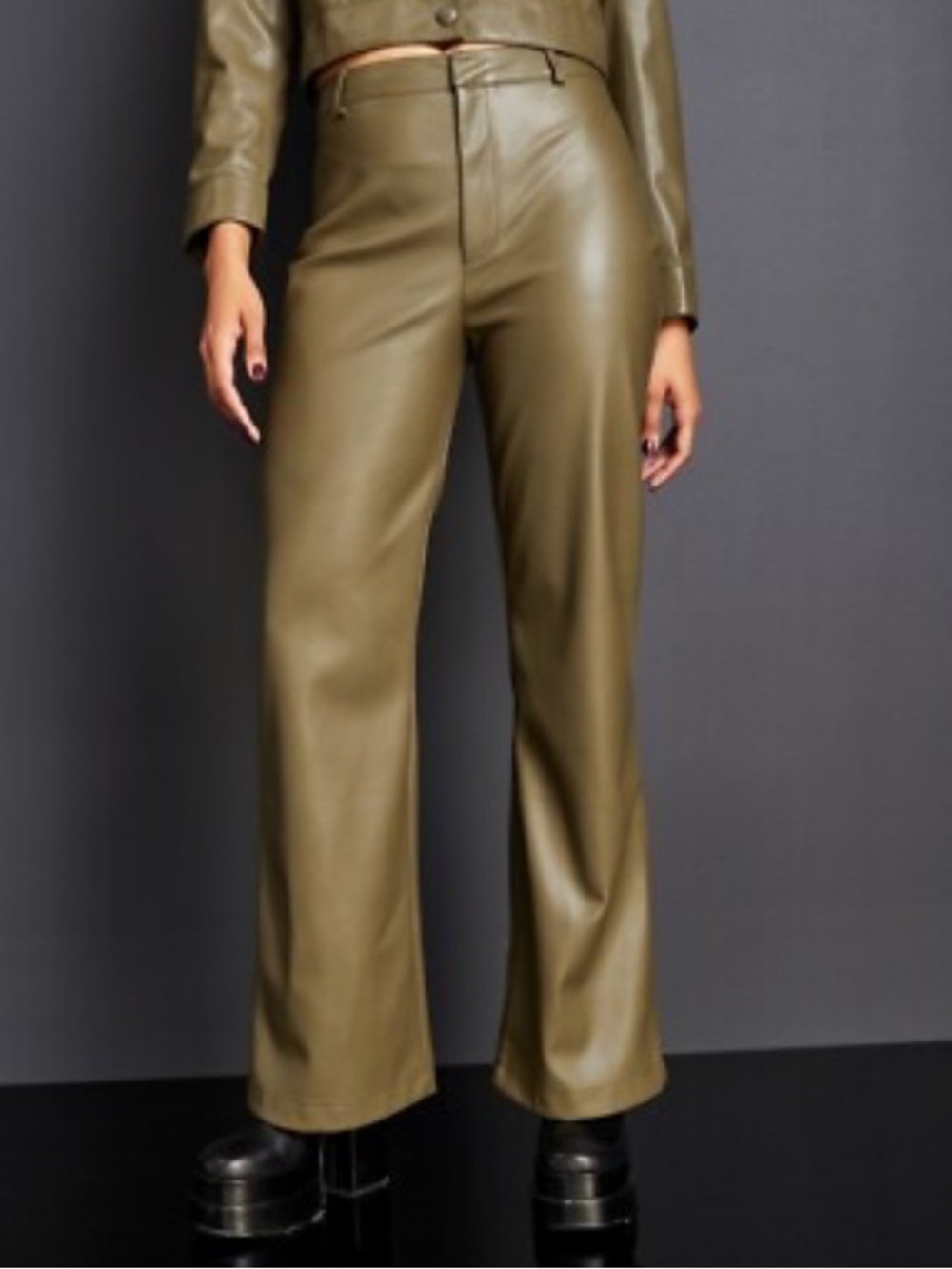 En Saison Olive Faux Leather pants